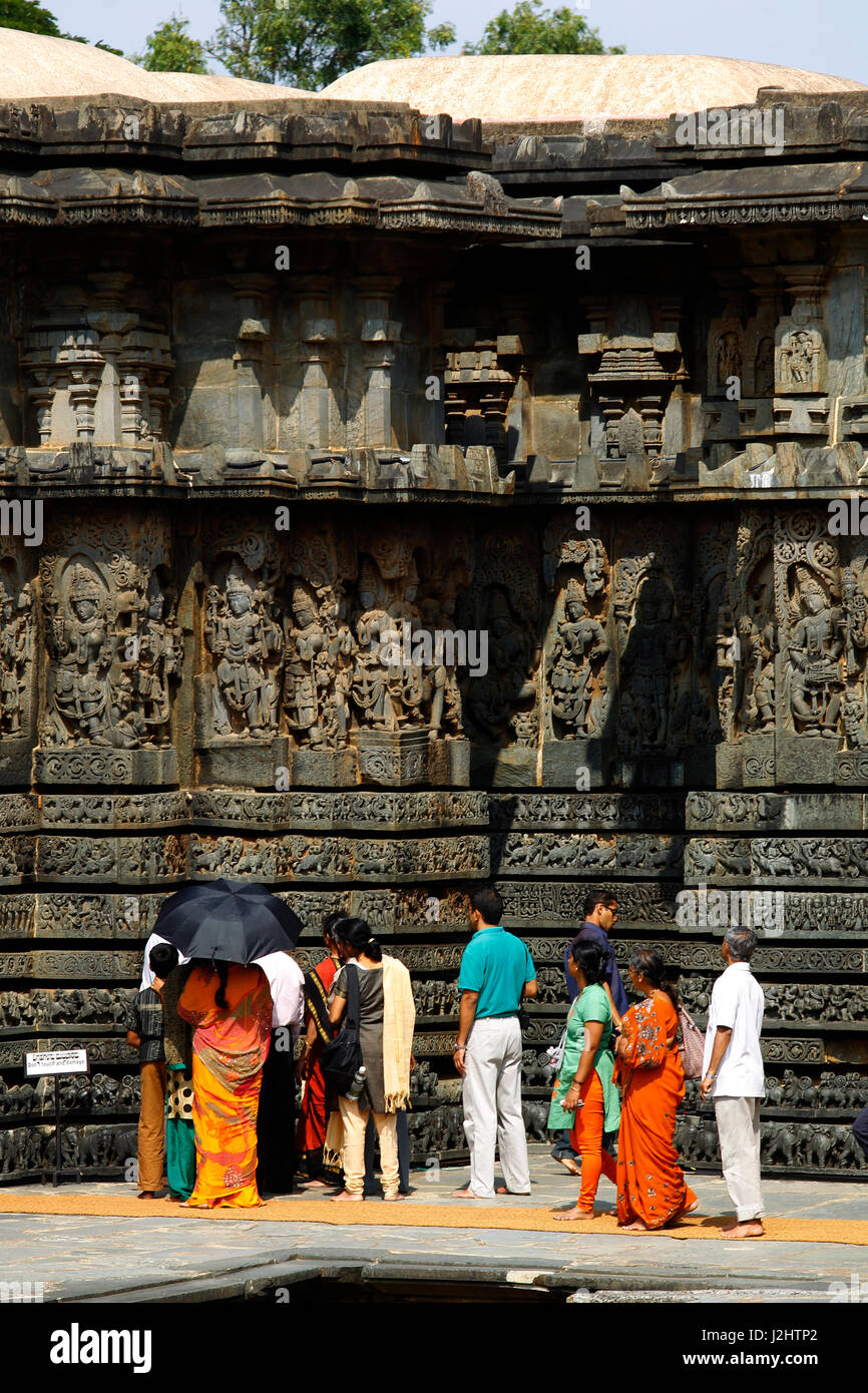 Hoysaleswara Tempel ist ein Tempel gewidmet hinduistischen Gott Shiva in Halebeedu Town, Karnataka, Indien Stockfoto