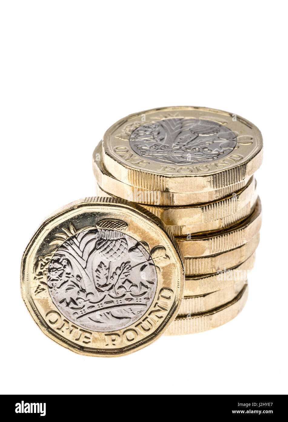 Neue ein-Pfund-Münze isoliert auf weißem Hintergrund Stockfoto