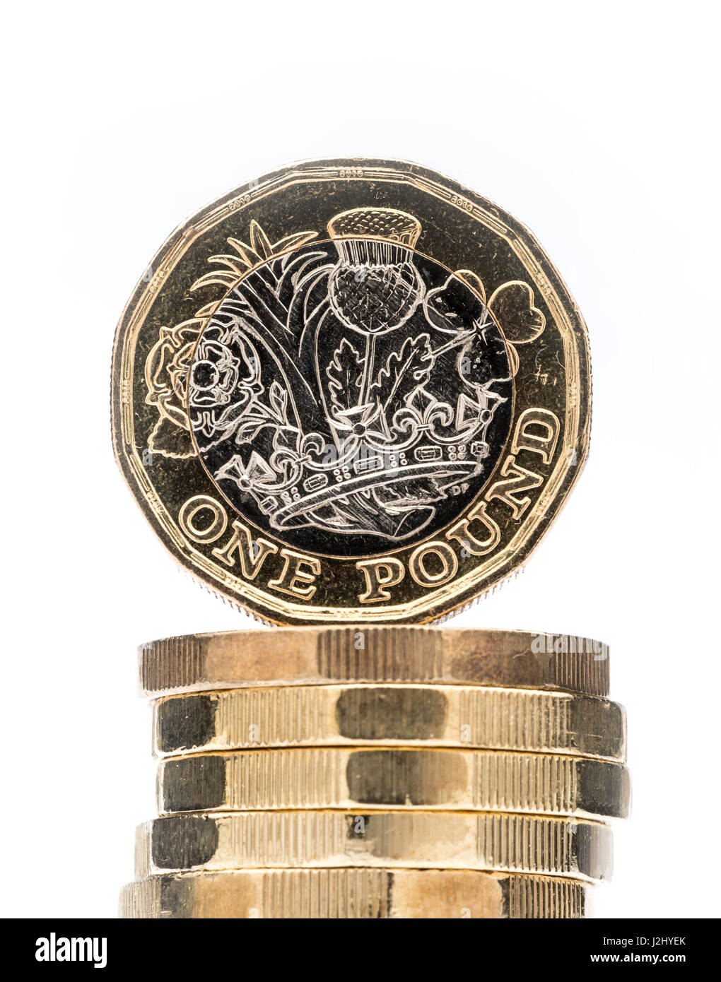 Neue ein-Pfund-Münze isoliert auf weißem Hintergrund Stockfoto
