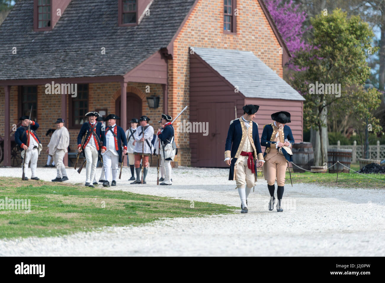 USA, Virginia, Williamsburg, Colonial Williamsburg, revolutionären Krieg militärische Charakterdarsteller (großformatige Größen erhältlich) Stockfoto