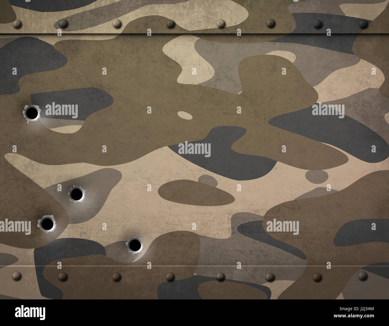 militärische Metall mit Tarnung und Kugel Löcher 3d illustration Stockfoto