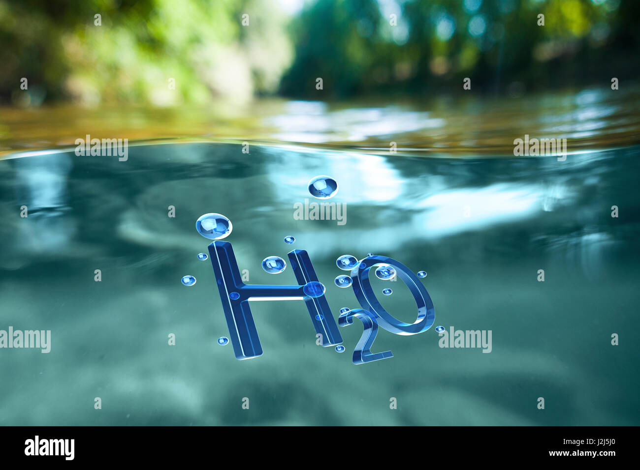 Das chemische Symbol für Wasser, H2O. Stockfoto