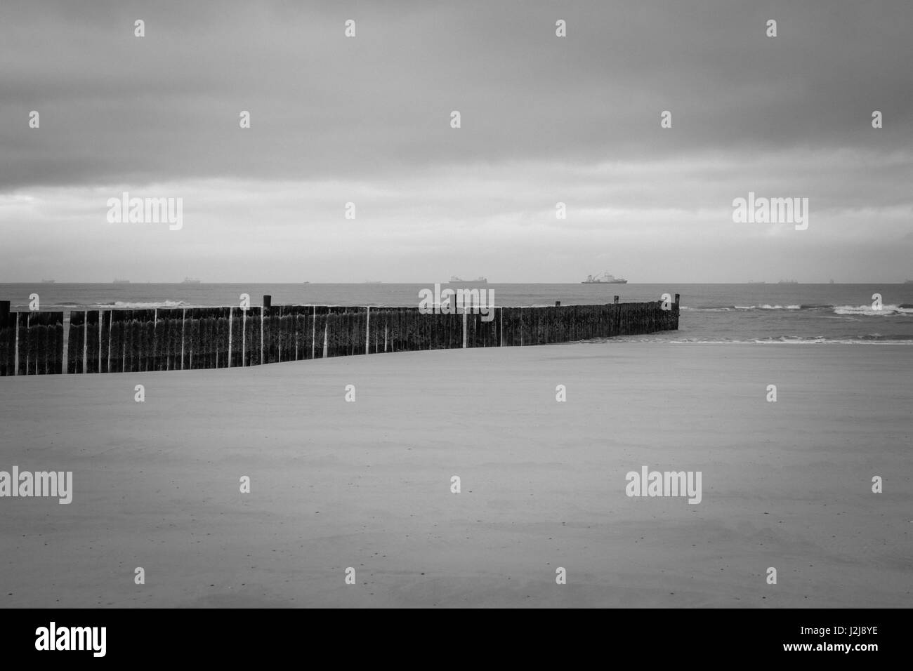 Wellenbrecher auf der Nord-Strand auf Wangerooge bei Ebbe Strand, Deutschland, Niedersachsen, Nordsee, Ebbe, winter Stockfoto