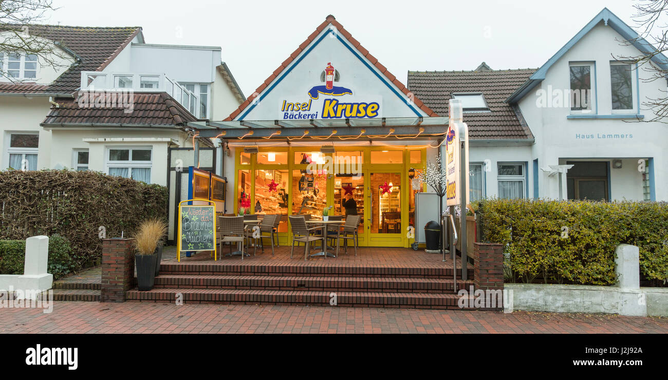 Bäckerei Krusel (Bäckerei) auf Wangerooge, Deutschland, Niedersachsen, Insel, Nordsee-Insel Stockfoto