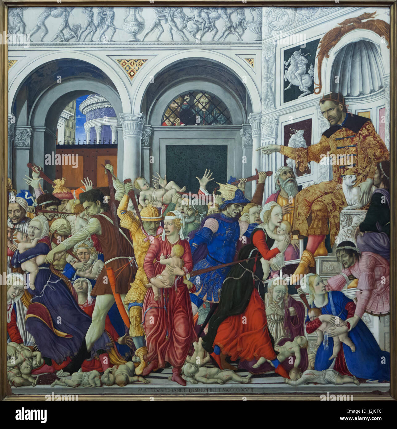 Gemälde "Massaker der unschuldigen" von italienischen Renaissance-Maler Matteo di Giovanni (1481-1488) auf dem Display in das Museo di Capodimonte in Neapel, Kampanien, Italien. Stockfoto