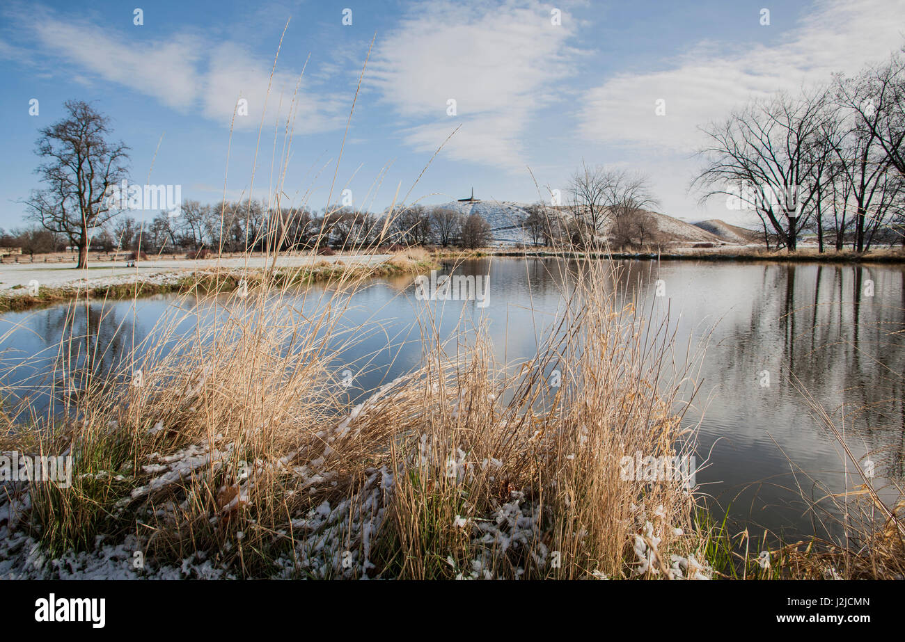 USA, WA, Walla Walla. Winterzeit am Teich. Whitman Mission National Historic Site. Stockfoto