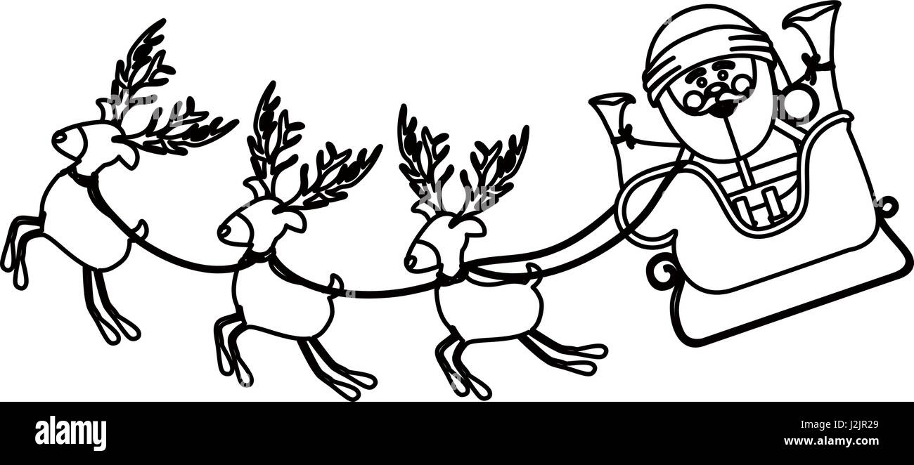 Weihnachtsmann mit rentierschlitten als weihnachtskarte Schwarzweiß