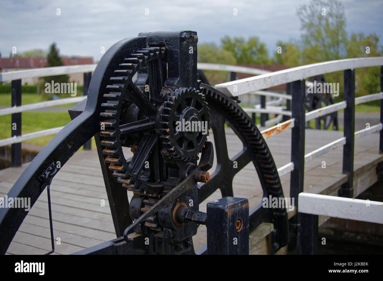 Forth & Clyde Canal Lock Mechanismus Zahnräder für Kanal heben Brücke Stockfoto