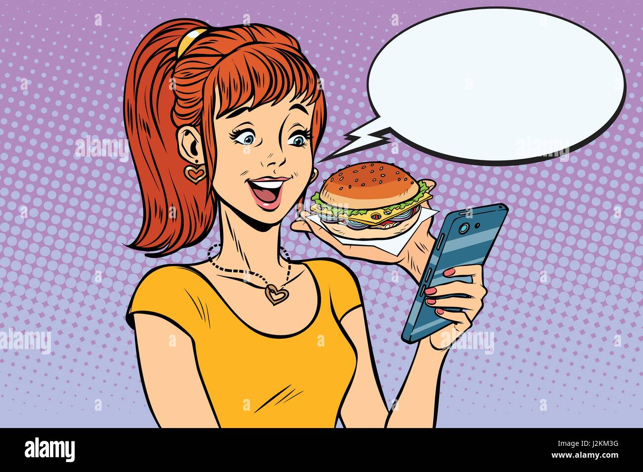 Mädchen Teenager online bestellen die Burger Fastfood Stock Vektor