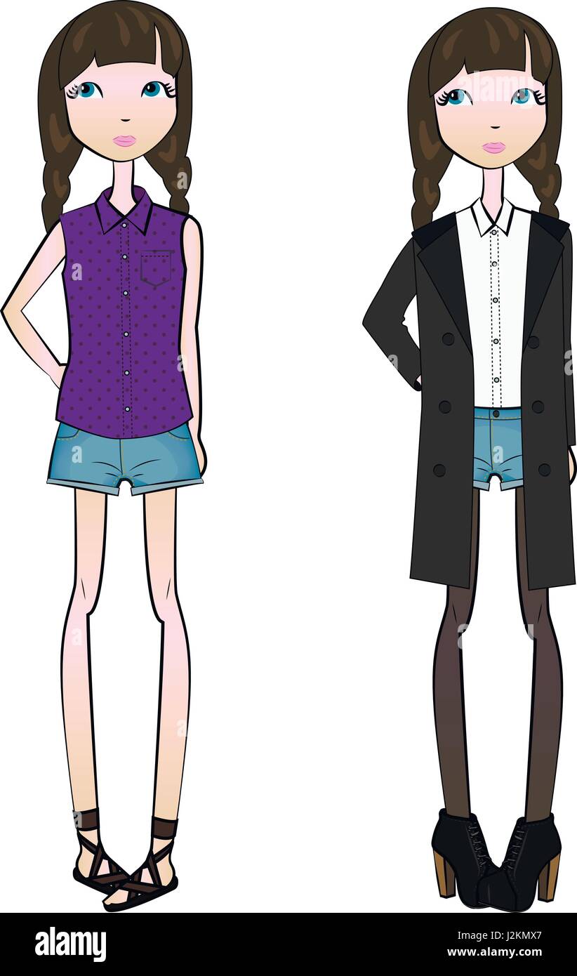 Mode Cartoon Teenager Mädchen tragen Jeans-Shorts im Vektor Stock Vektor