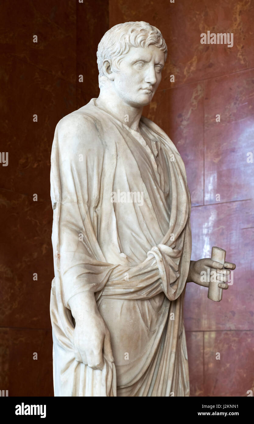 Marmor-Statue des Kaisers Augustus (63 v. Chr. - 14 n. Chr.), Gründer des römischen Reiches und der erste Kaiser, nach 27 v. Chr. bis heute Stockfoto