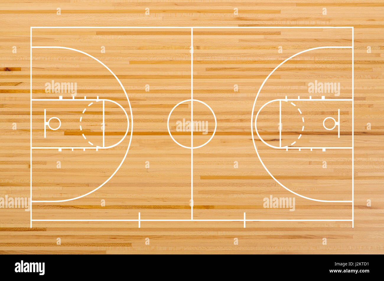 Basketball Court Stock mit Linie auf Holz Stockfoto