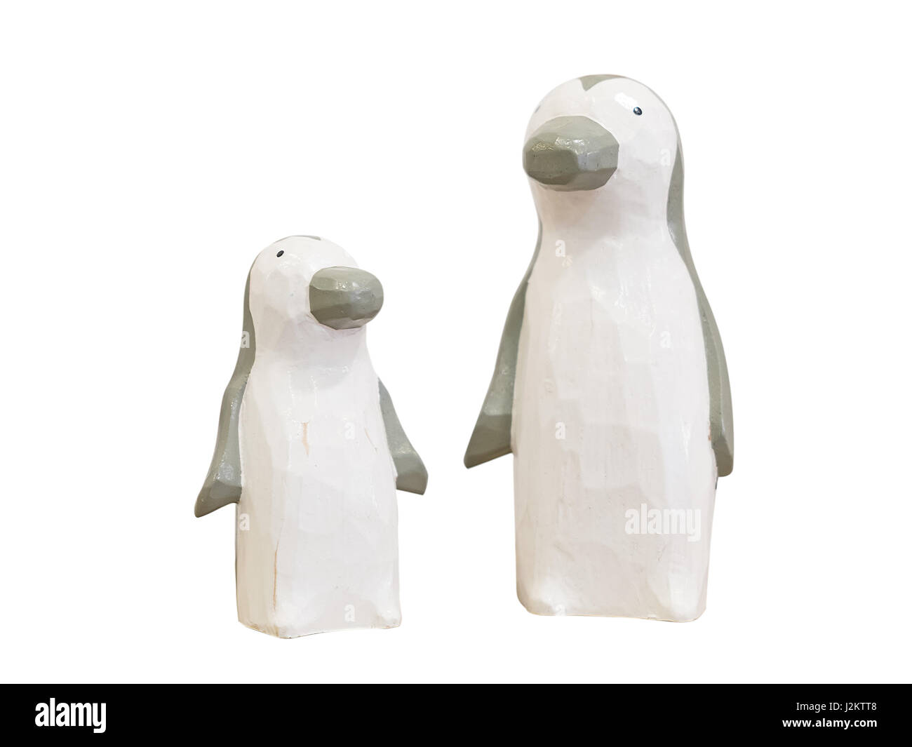 Pinguin Holzpuppen isoliert auf weißem Hintergrund. Beschneidungspfade enthalten Stockfoto