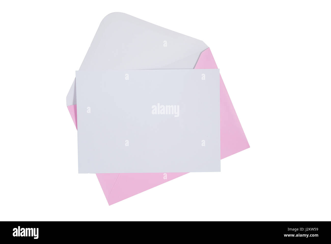 Rosa Umschlag isoliert auf weißem Hintergrund. Clipping-Pfad enthalten. Stockfoto