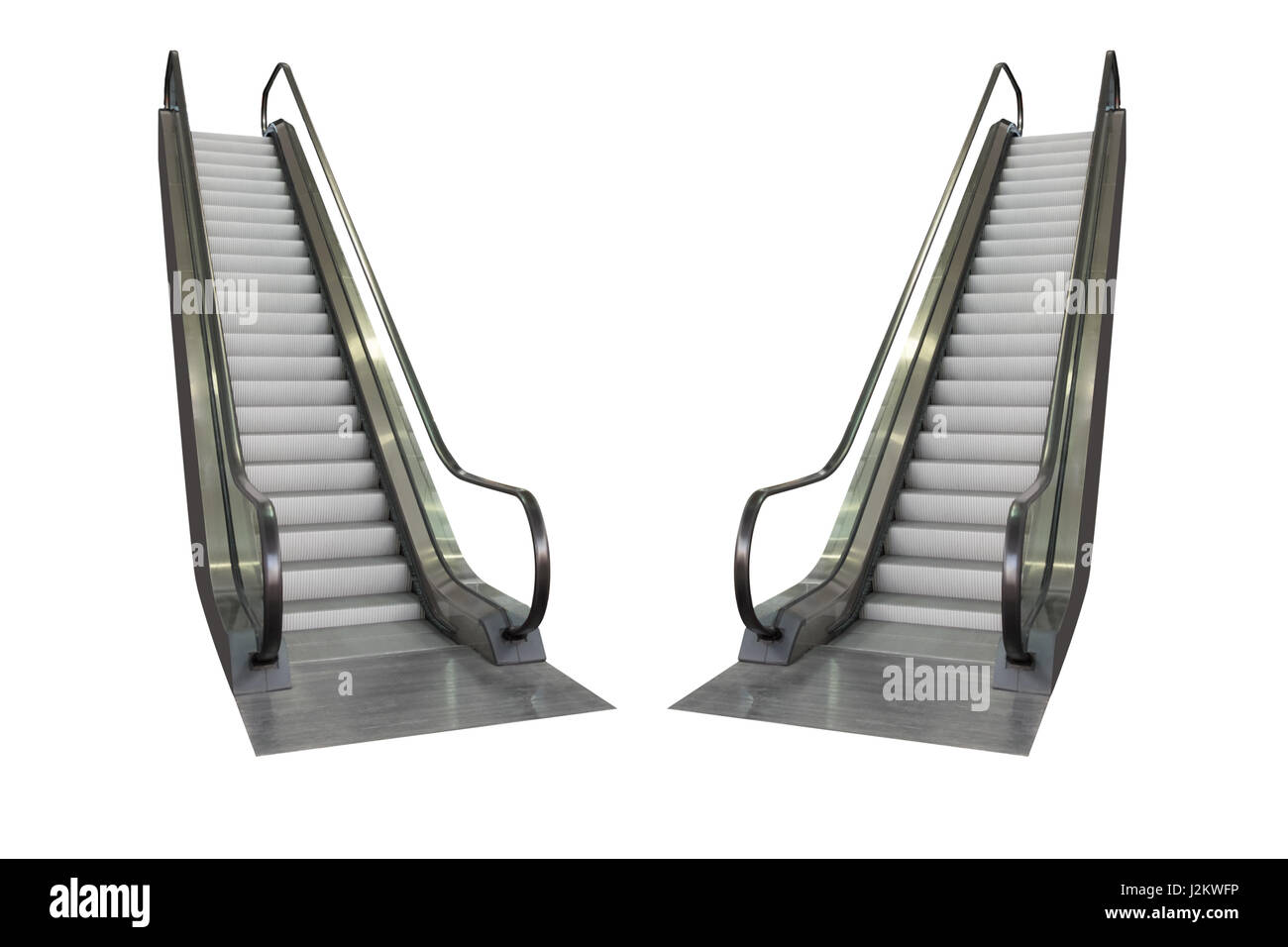 Rolltreppe isoliert auf weißem Hintergrund, Clipping-Pfad enthalten. Stockfoto