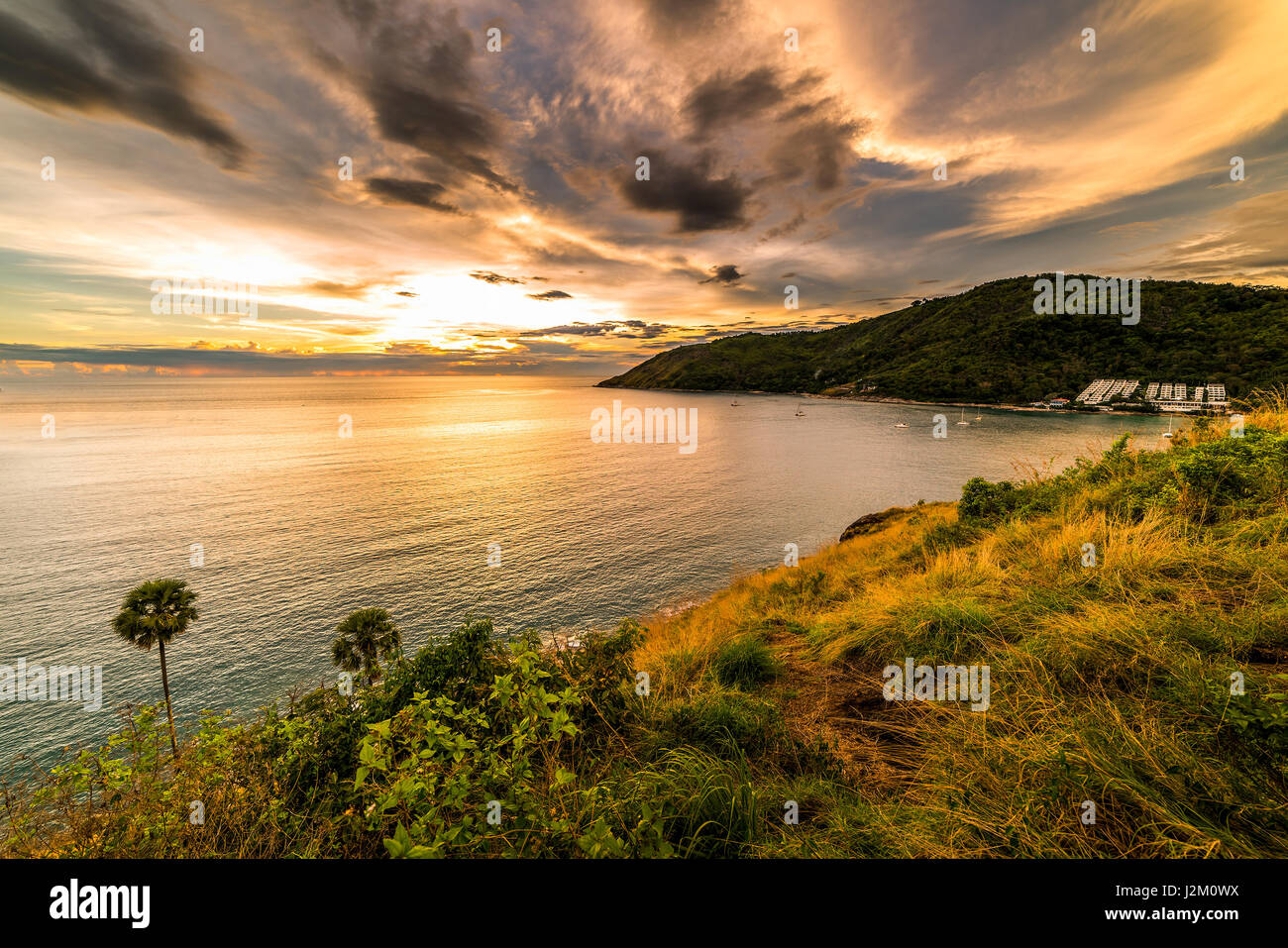 Sonnenuntergang zu sehen schöne Promthep Cape Phuket Thailand Stockfoto