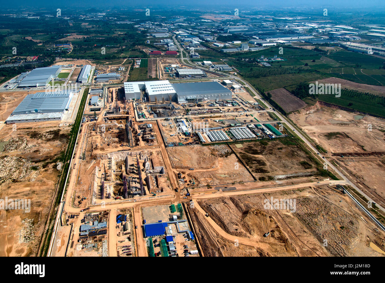 Industrial Estate Land Entwicklung Erdarbeiten und Bau, Thailand Stockfoto