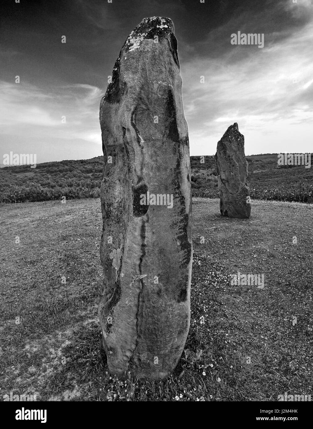 Portugal, Alentejo: Megalithische Stein Menir machen Lavajo Stockfoto