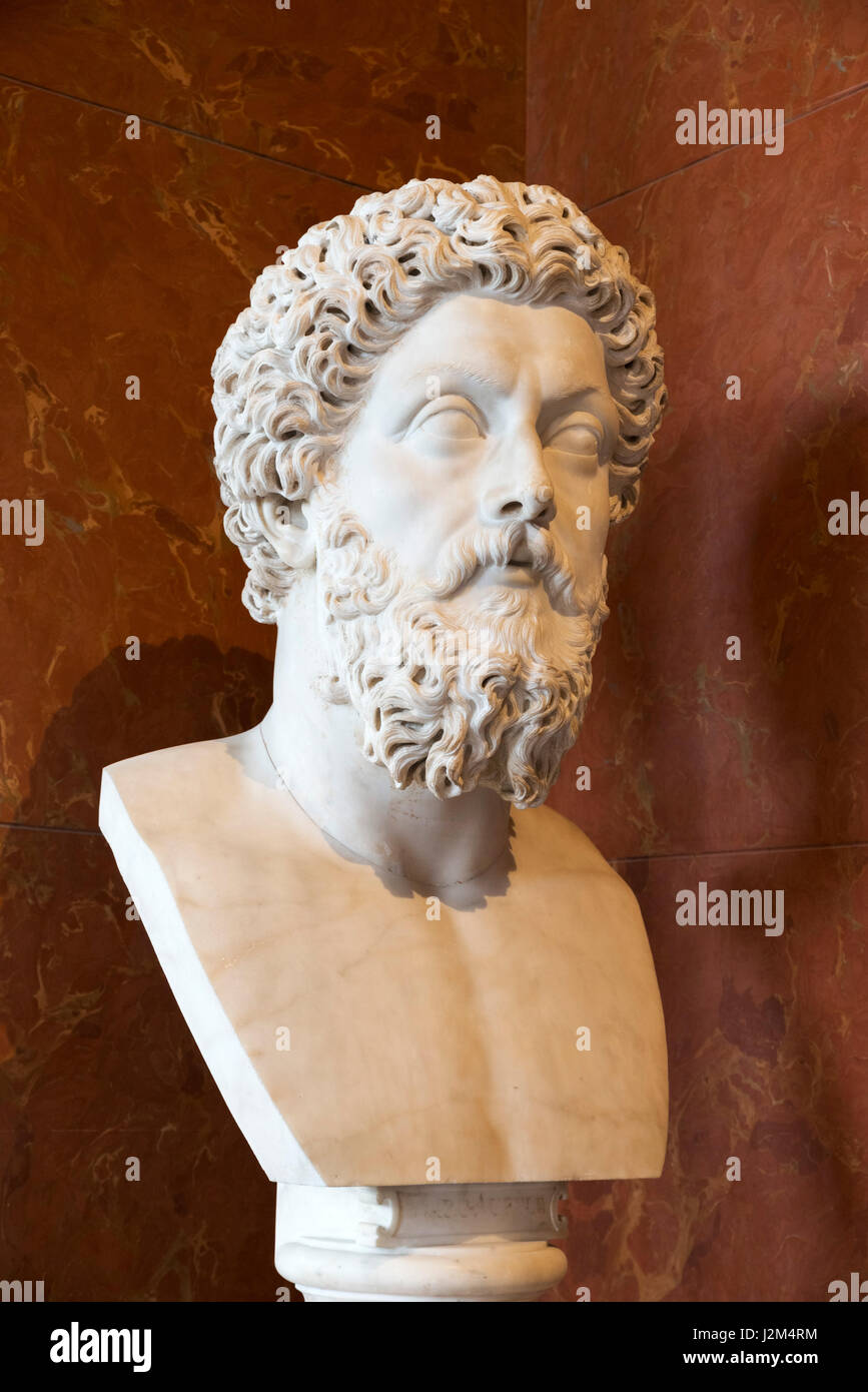 Marmor-Kopf des Roman Emperor Marcus Aurelius (AD 121-180 n. Chr.) 180-183 AD Stockfoto