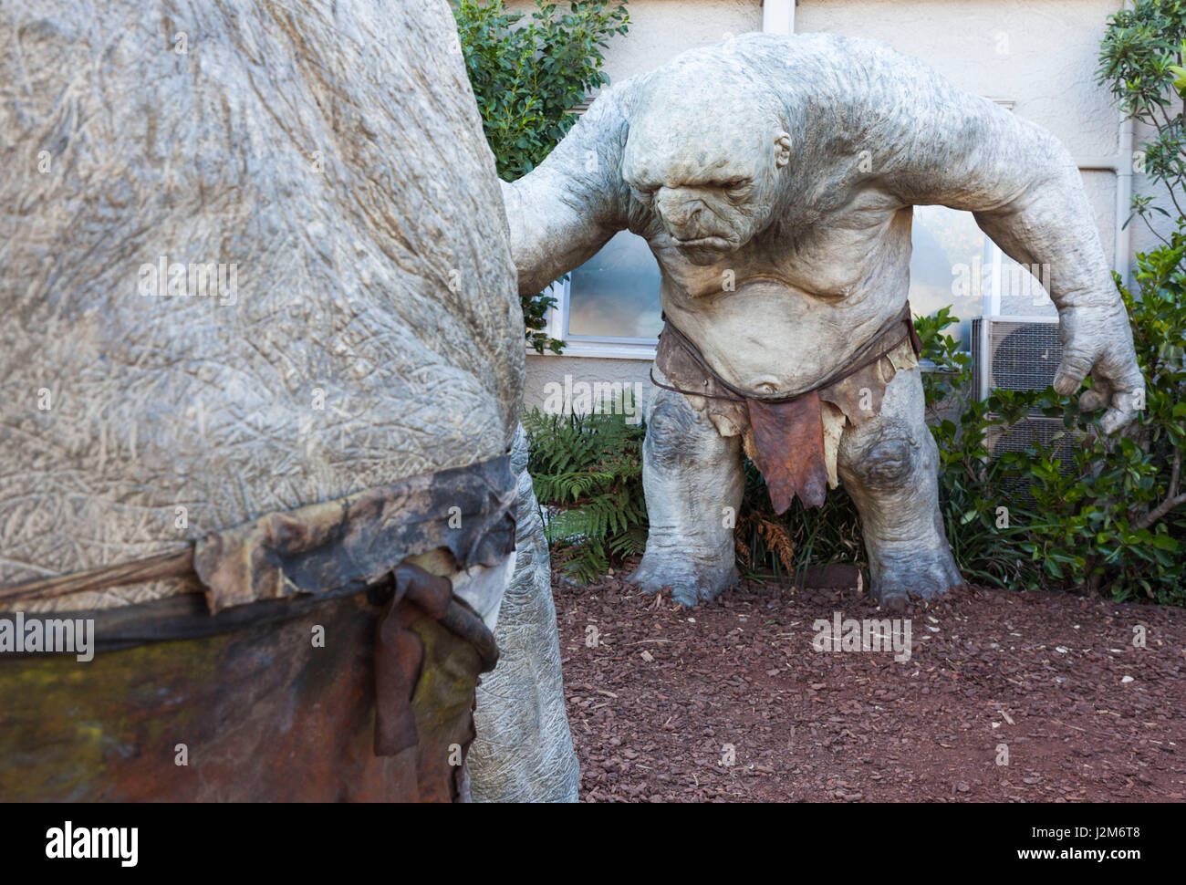 Neuseeland, Nordinsel, Wellington, Miramar Bereich, Weta Cave, berühmte Film-Special-Effects-Firma, Höhle Troll Statue Stockfoto