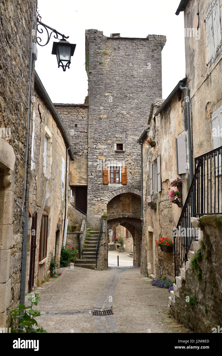 Frankreich, Aveyron, die Causses und Cevennen, mediterrane Agro pastorale Kulturlandschaft Weltkulturerbe von UNESCO, Ste Eulalie de Cernon, Straße von St Jacques de Compostela, als Weltkulturerbe der UNESCO gelistet Stockfoto