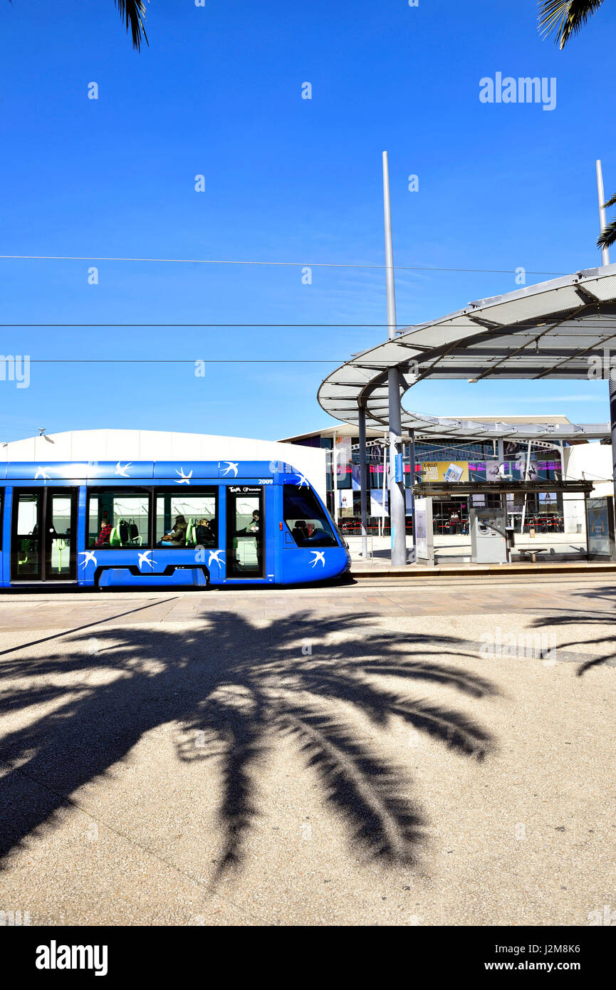 Frankreich, zu stoppen, Herault, Montpellier, Straßenbahn, Place de France Stockfoto