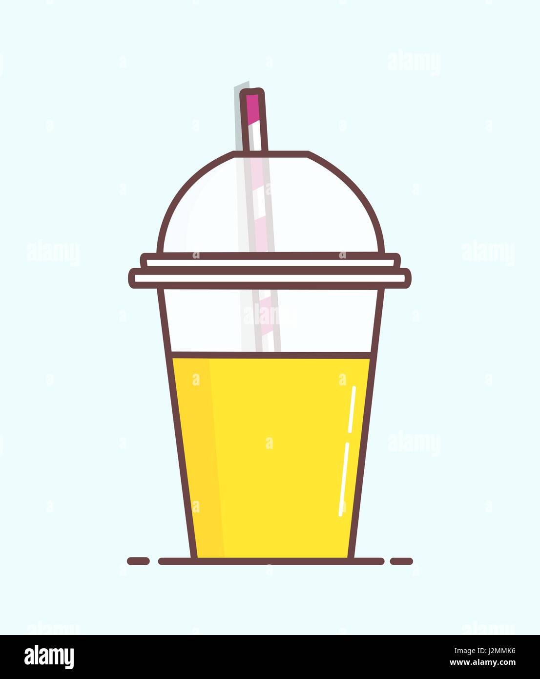 Zeichentrickfilm aus Kunststoff Orangensaft Cup mit Stroh in minimalistischen flache Vektor auf hellen Hintergrund isoliert Stock Vektor