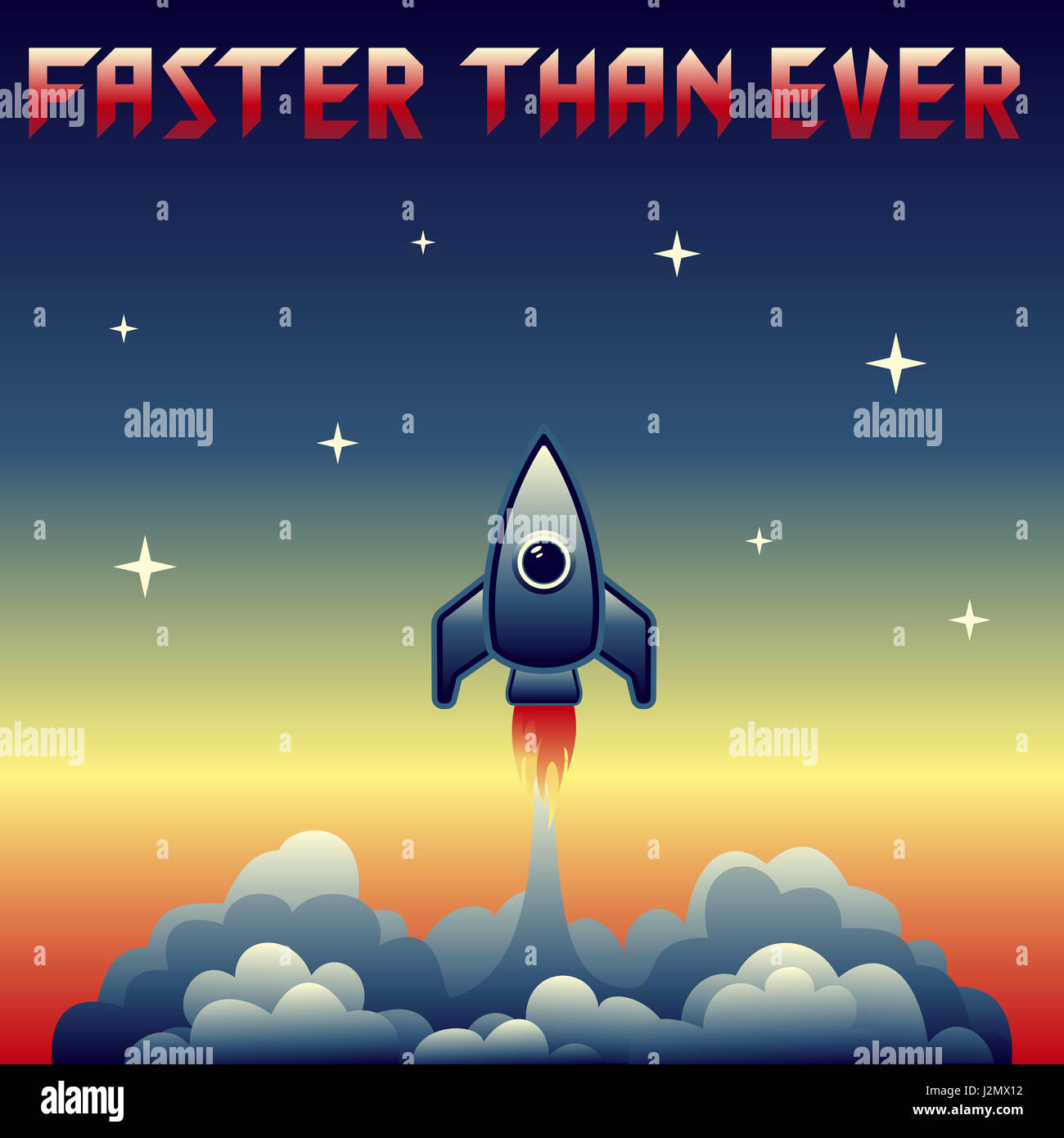 Oldtimer-Rakete Produkteinführung Vektor-Illustration mit text Stockfoto