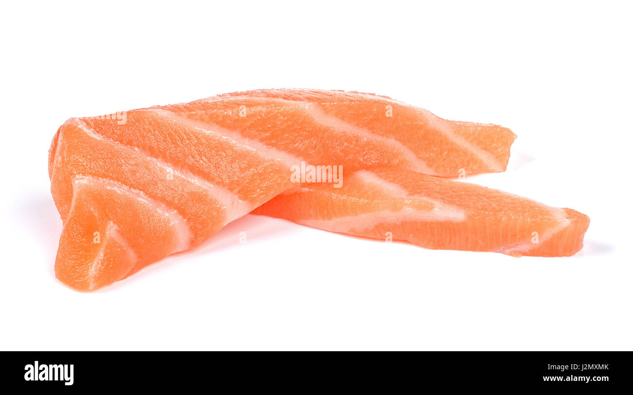 Scheibe Lachs auf dem weißen Hintergrund isoliert. Stockfoto