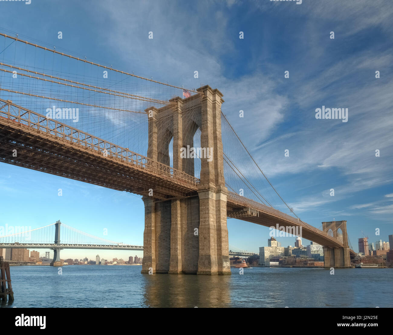 Blick auf die Brooklyn Bridge von Manhattan Side von New York City Stockfoto