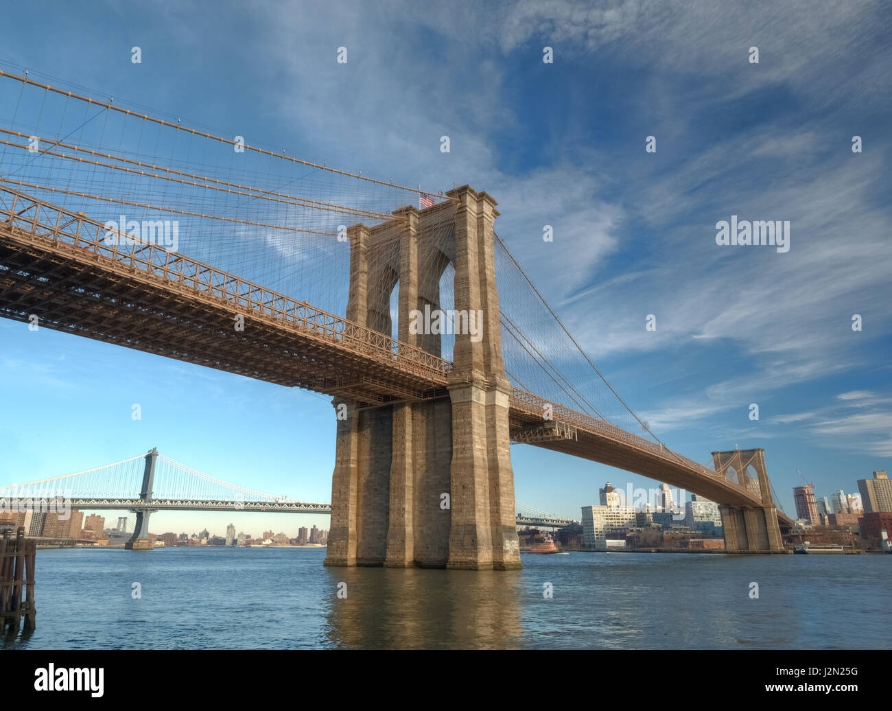 Blick auf die Brooklyn Bridge von Manhattan Side von New York City Stockfoto