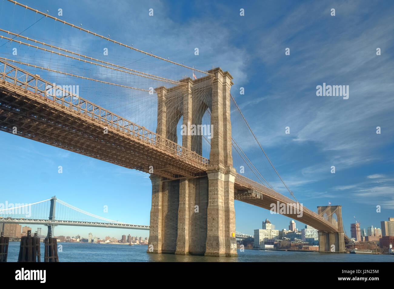 Blick auf die Brooklyn Bridge von Manhattan Side von New York City Stockfoto