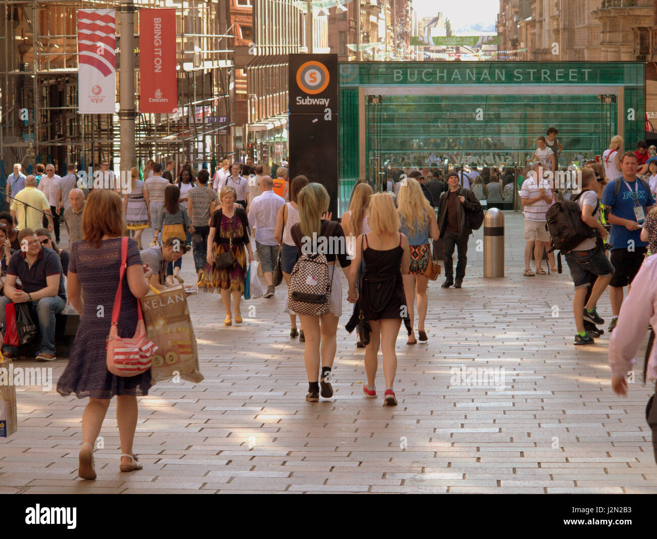 Glasgow, sonnigem Wetter Buchanan Street Stadtszenen einkaufen Stockfoto