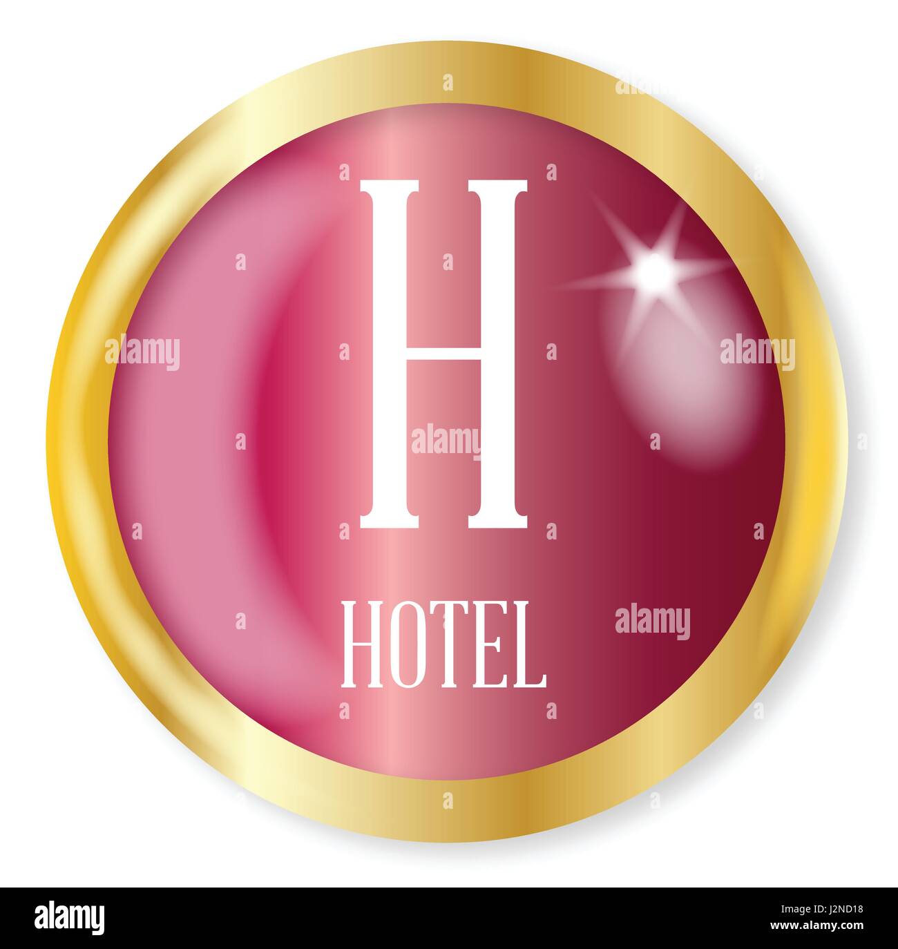 H für Hotel Button aus der NATO Lautalphabet mit gold Metall kreisförmigen Rand auf weißem Hintergrund Stock Vektor