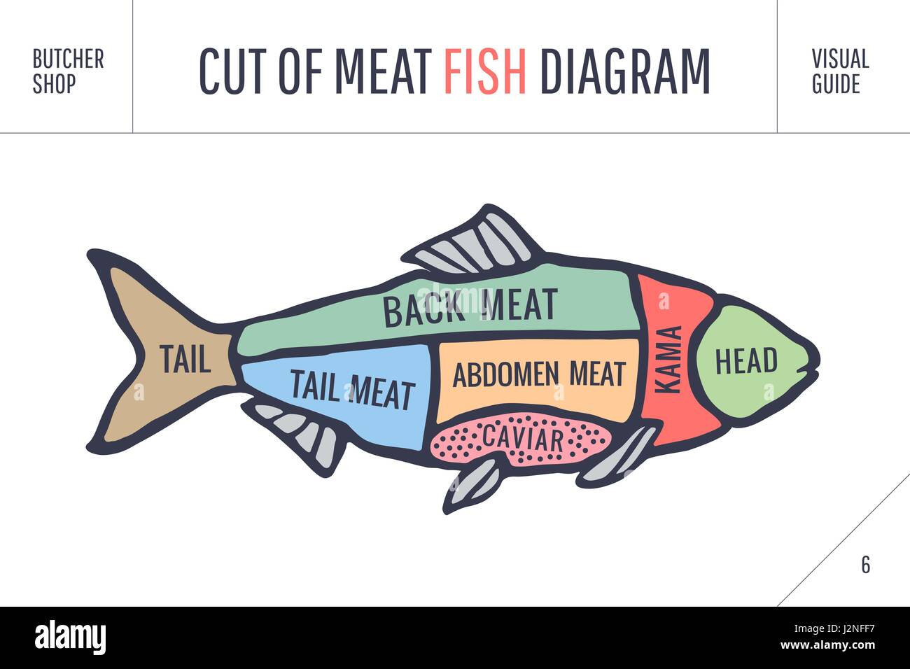 Schneiden von Fleisch-Satz. Plakat-Metzger-Diagramm und Schema - Fisch ...