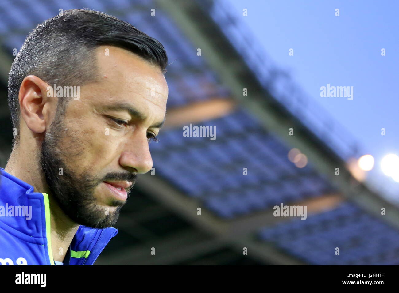 Turin, Italien. 29. April 2017. Fabio Quagliarella (uns Sampdoria) vor dem Serie A-Fußball-Spiel zwischen FC Torino und uns Sampdoria Genua am Olympiastadion Grande Torino am 29. April 2017 in Turin, Italien. Bildnachweis: Massimiliano Ferraro/Alamy Live-Nachrichten Stockfoto