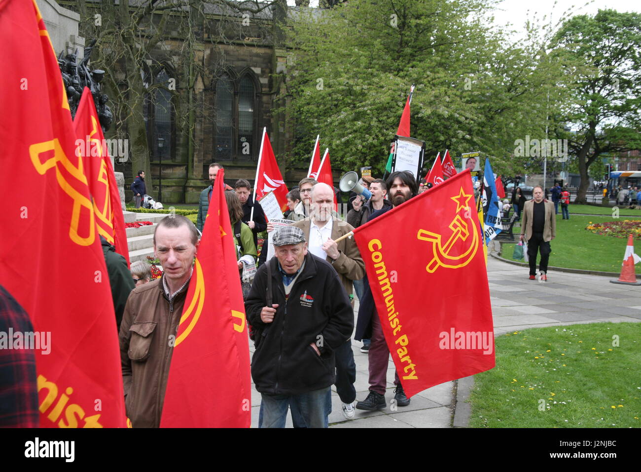 Traditionellen Maikundgebung auch bekannt als Tag der internationalen Arbeiter oder Tag der Arbeit mit Blaskapellen Kundgebungen und Demonstrationen Stockfoto