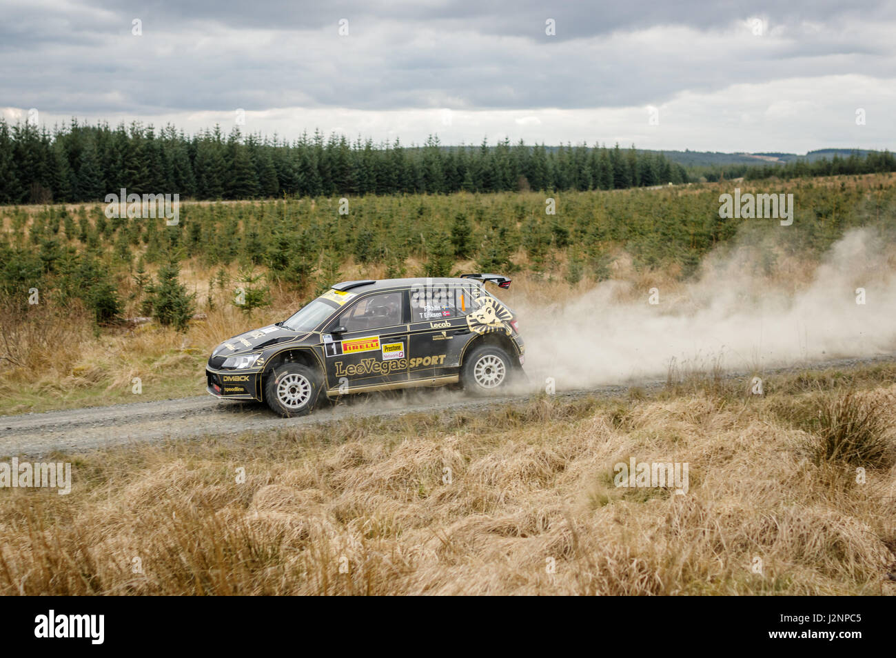 Wark, UK - 29. April 2017: Rallye-Auto, Teilnahme an der Pirelli International Rally 2017 (BRC Abschnitt).  Fredrik Ahlin Fahrer und Beifahrer Torstein Eriksen in einem SkodaFabia R5.  Bildnachweis: ColobusYeti/Alamy Live-Nachrichten. Stockfoto