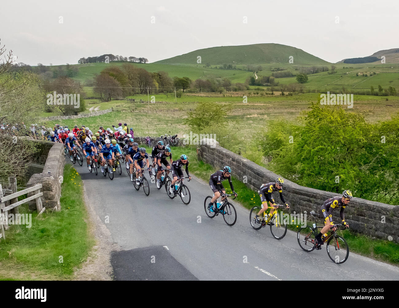 Linton, Yorkshire Dales, UK. 30. April 2017. Tour De Yorkshire Stufe 3. Mitglieder die das Hauptfeld auf Lauradale Lane nahe Grassington in den Yorkshire Dales National Park. © Ian Wray. Alamy Live-Nachrichten Stockfoto