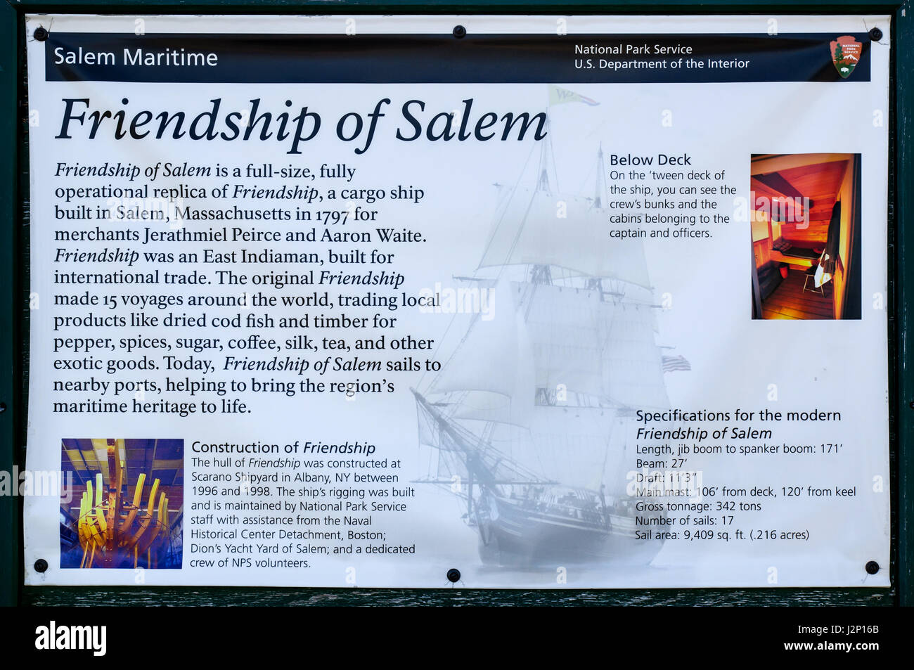 Erläuternde Gedenktafel am Salem Maritime National Historic Site in Salem, Massachusetts. Stockfoto