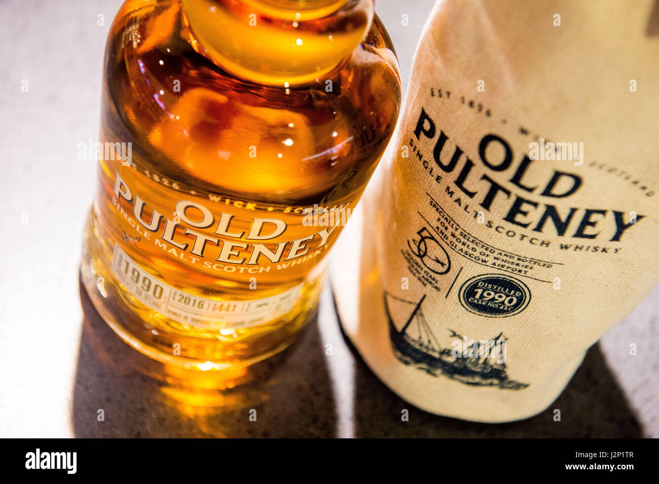 Old Pulteney, Flughafen Glasgow, World of Whiskies Stockfoto