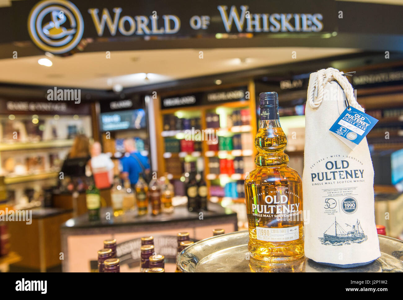 Old Pulteney, Flughafen Glasgow, World of Whiskies Stockfoto