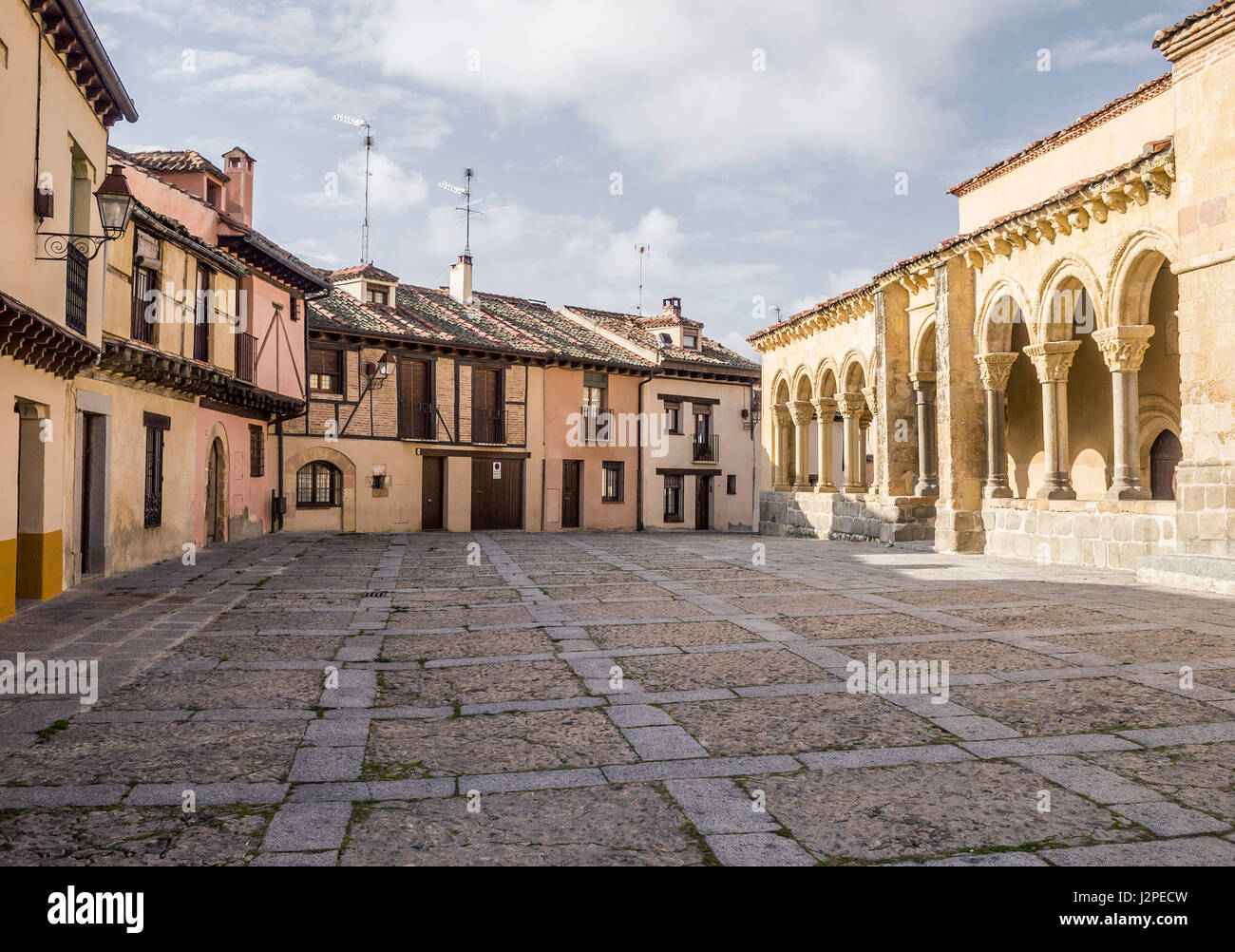 Plaza de San Lorenzo Con Sabor mittelalterlichen. Segovia, Kastilien-León, España. Stockfoto
