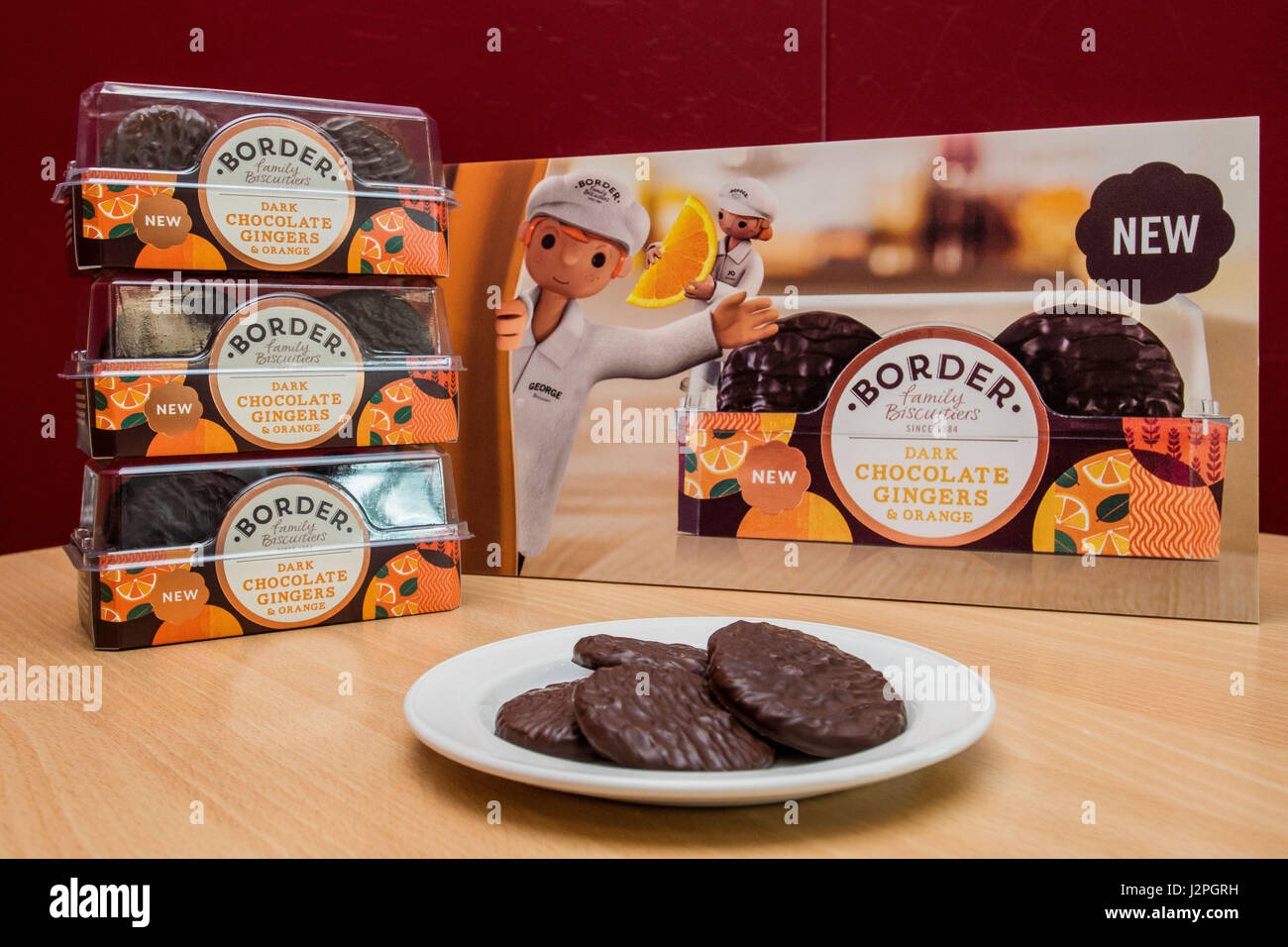 Border Biscuit stellt eine neue Reihe von Dark Chocolate Gingers and Orange vor, Stacey Byrne National Account Executi Stockfoto