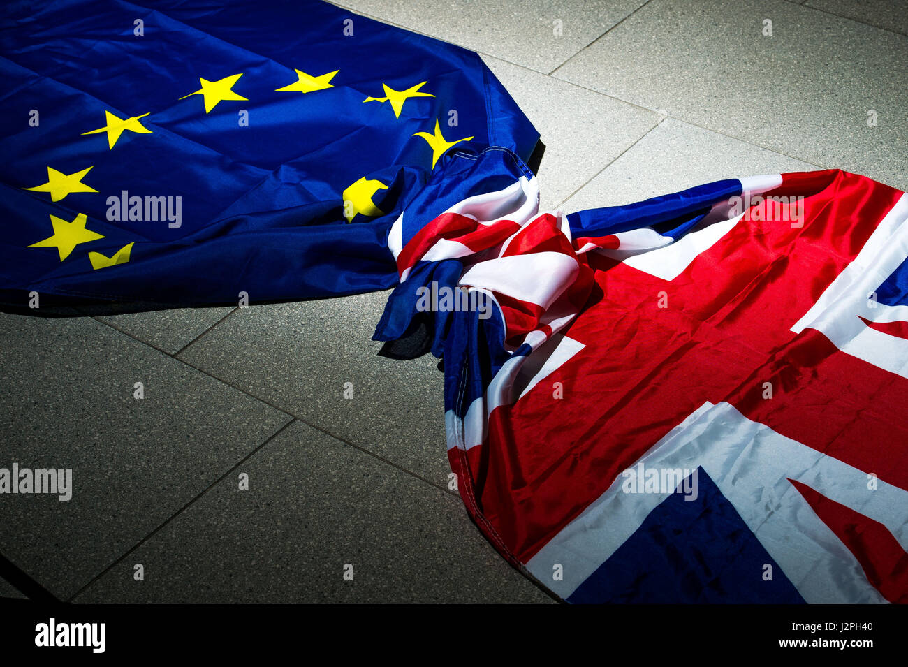 Union Jack, Europäische Gewerkschaftsflagge, Euro, UK, Saltire, Europäisches Referendum Stockfoto