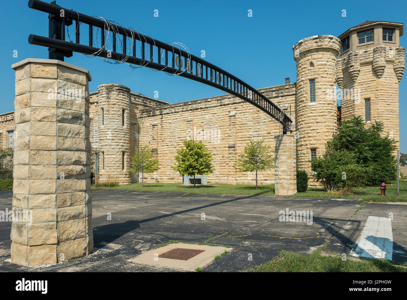 Das Eingangstor zum Joliet Gefängnis befindet sich auf der Route 66 In Illinois. Stockfoto