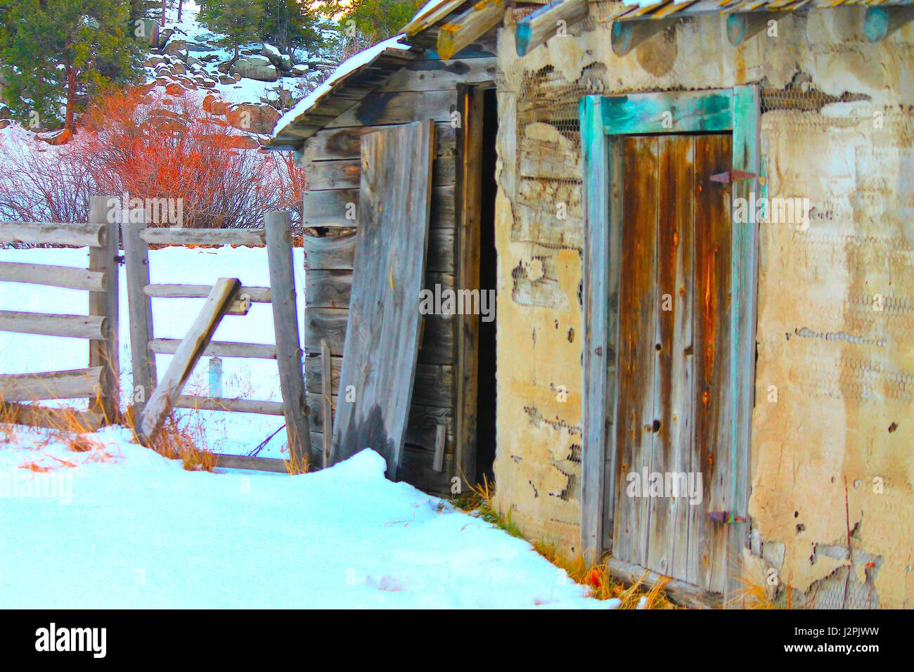 Holzschuppen in Montana Stockfoto