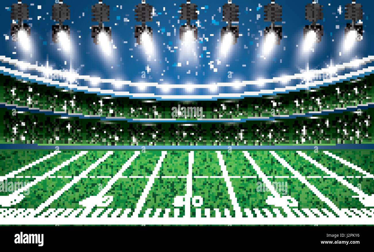American Football Stadion Arena mit Strahlern. Vektor-Illustration. Stock Vektor