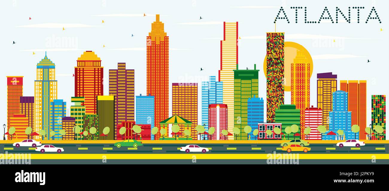 Atlanta Skyline mit Farbe Gebäude und blauer Himmel. Vector Illustration. Business Travel und Tourismus Konzept mit moderner Architektur. Stock Vektor