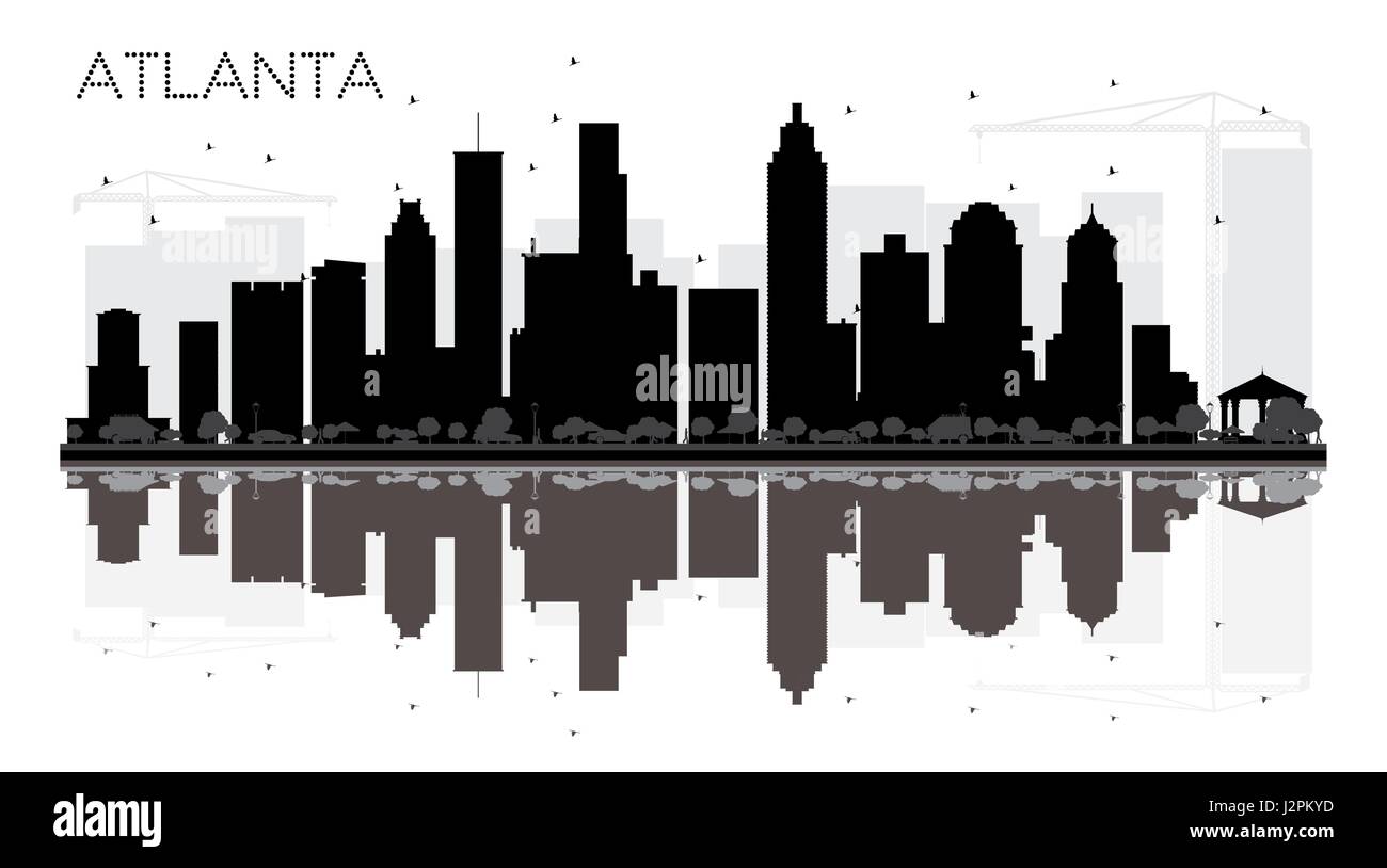 Atlanta Skyline der Stadt schwarze und weiße Silhouette mit Reflexionen. Vector Illustration. einfache flache Konzept für Tourismus Präsentation, Banner Stock Vektor